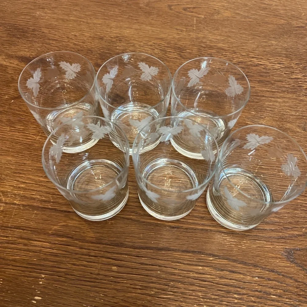 Vintage Etched Grapevine Glass Set – 6 Mid-Century Highball Tumblers – 4.75”